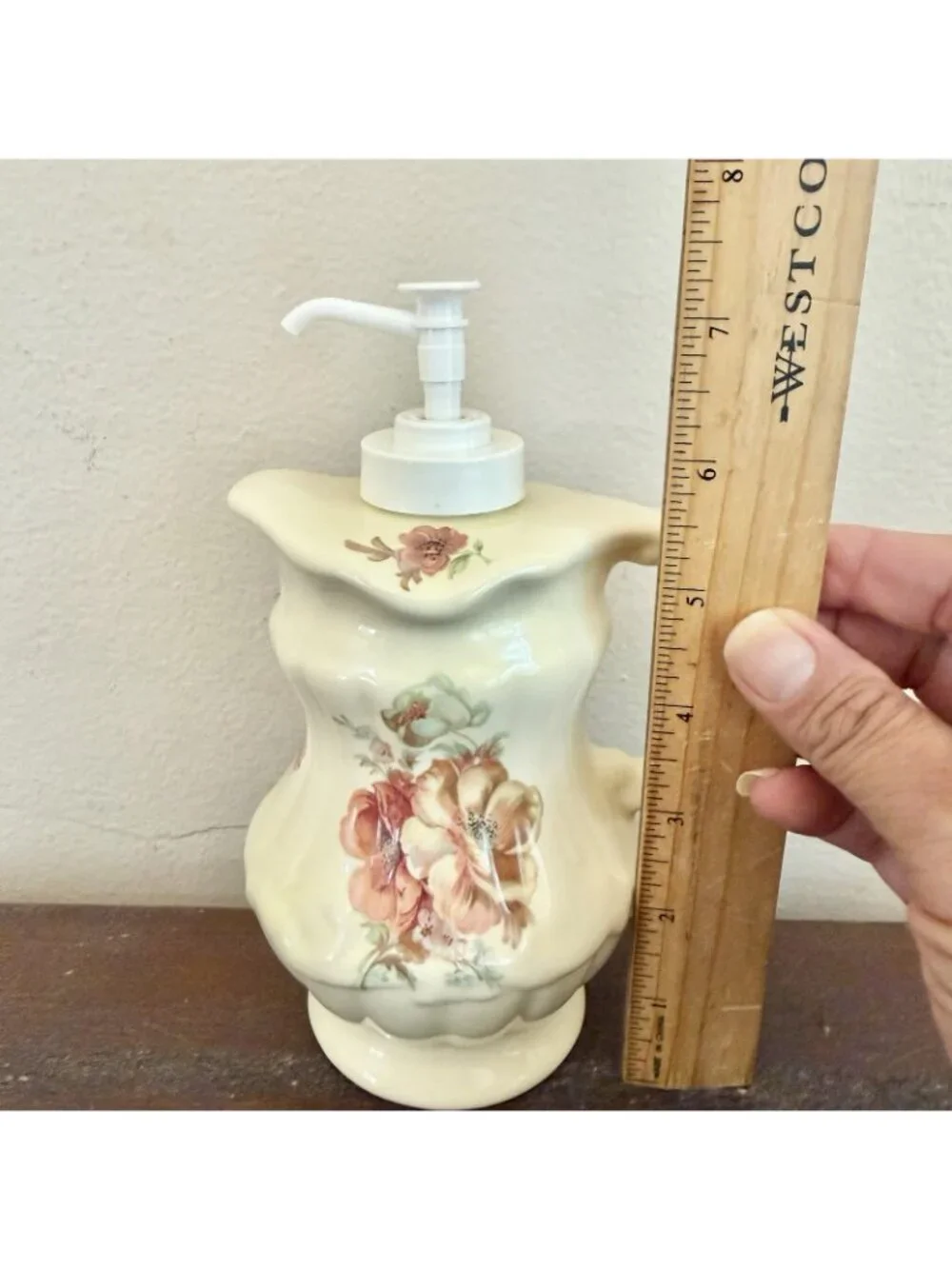 Vintage Athena California Floral Ceramic Pitcher Soap Dispenser Cottagecore
